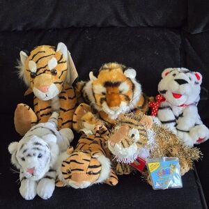 6 Plush Tigers: Webkinz, Russ Shining Stars, SKM, Russ Yomiko Classics, Esso +